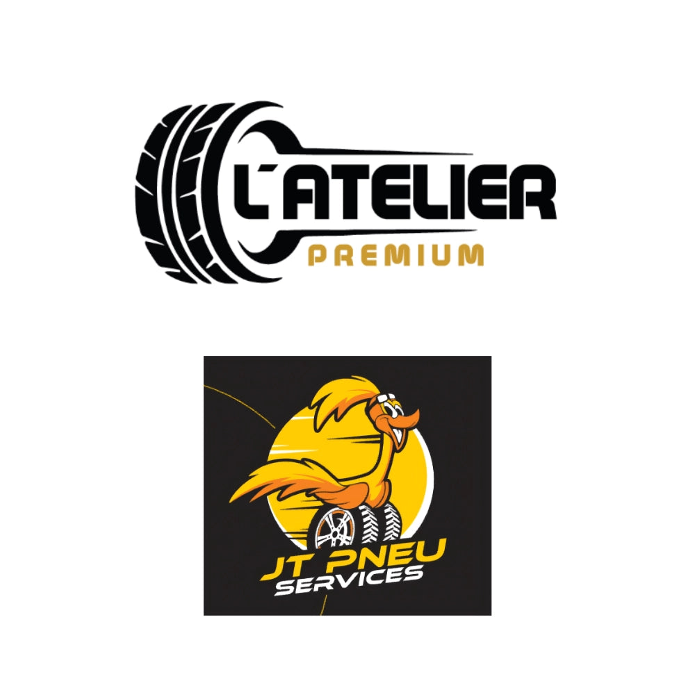 Logos officiels de L'Atelier Premium spécialiste pneumatiques haut de gamme et JT Pneu Services, entreprises de montage et changement de pneus dans le canton de Fribourg en Suisse